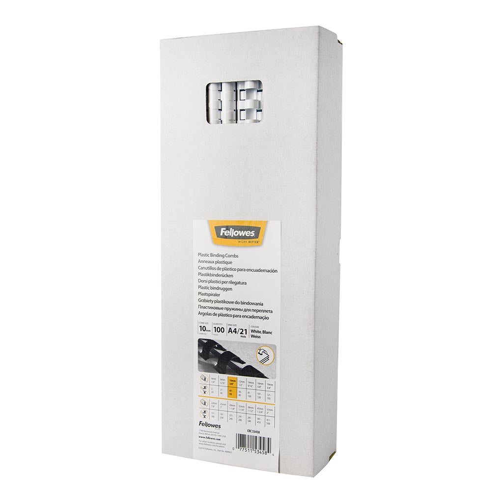 Fellowes Plastic Binding Coils 10mm White, Pack of 100 - Cafe Supply