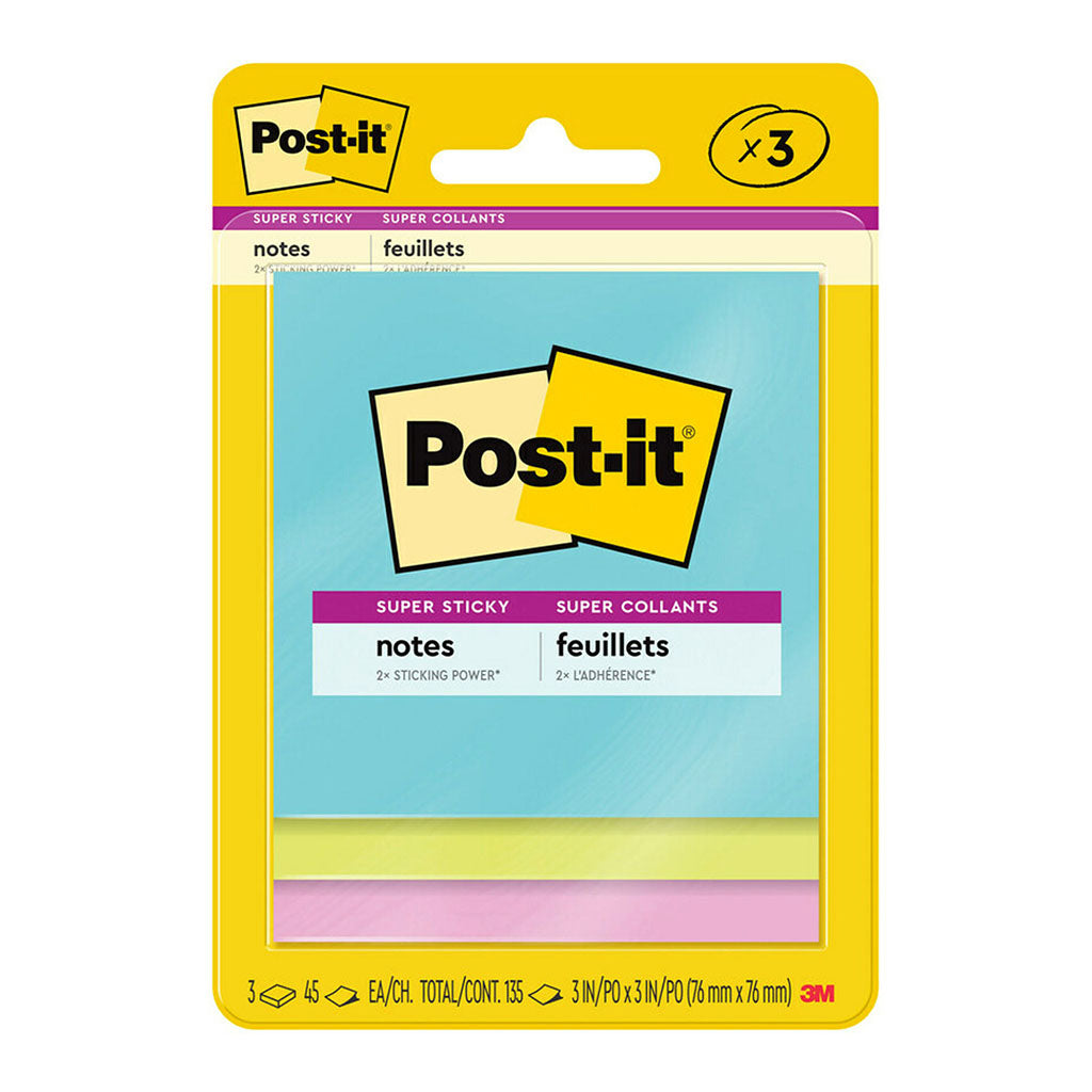 Post-it Super Sticky Notes 3321-SSMIA 76x76mm Supernova (Miami), Pack of 3 - Cafe Supply