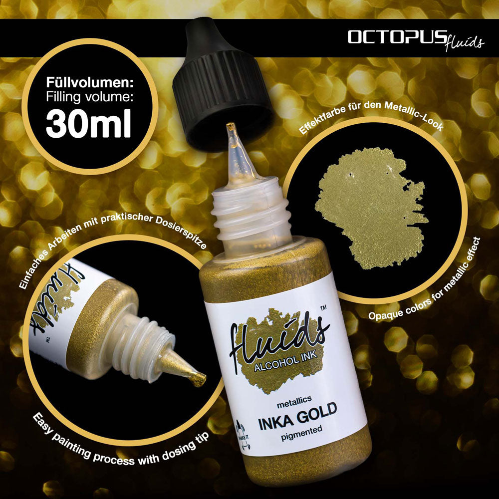 Octopus Fluids Alcohol Ink Inka Gold Metallic 30ml - Cafe Supply