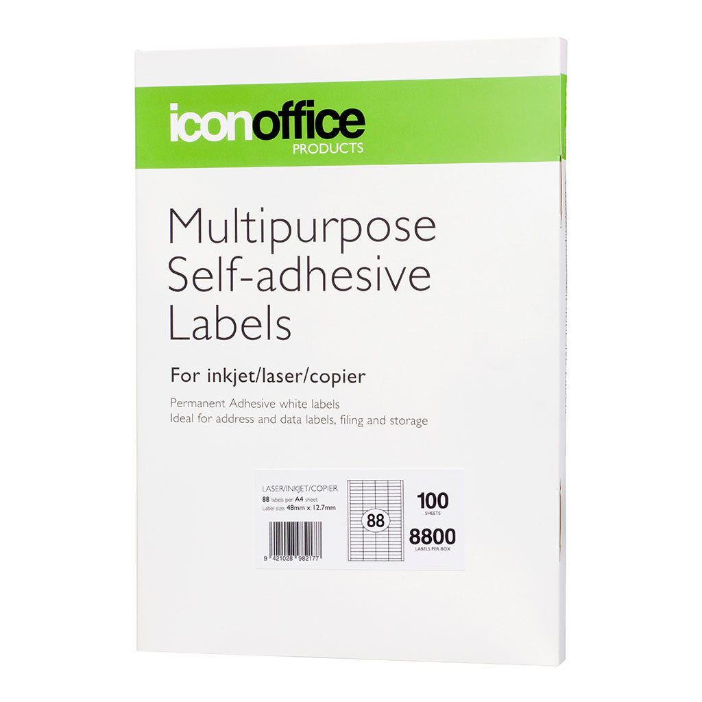Icon Multipurpose Labels 88 Per Sheet 48x12.7mm, Pack of 100 - Cafe Supply