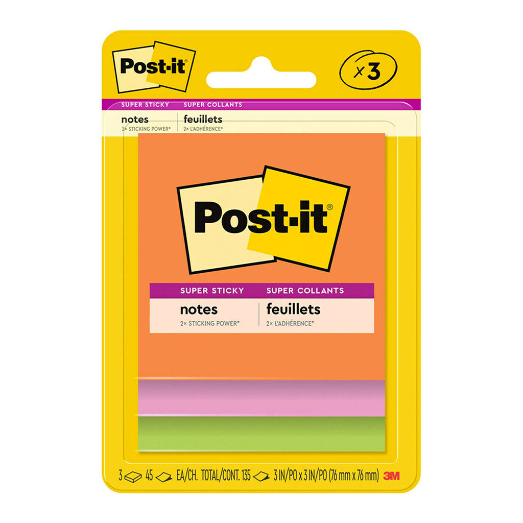 Post-it Super Sticky Notes 3321-SSAU 76x76mm Energy (Rio), Pack of 3 - Cafe Supply
