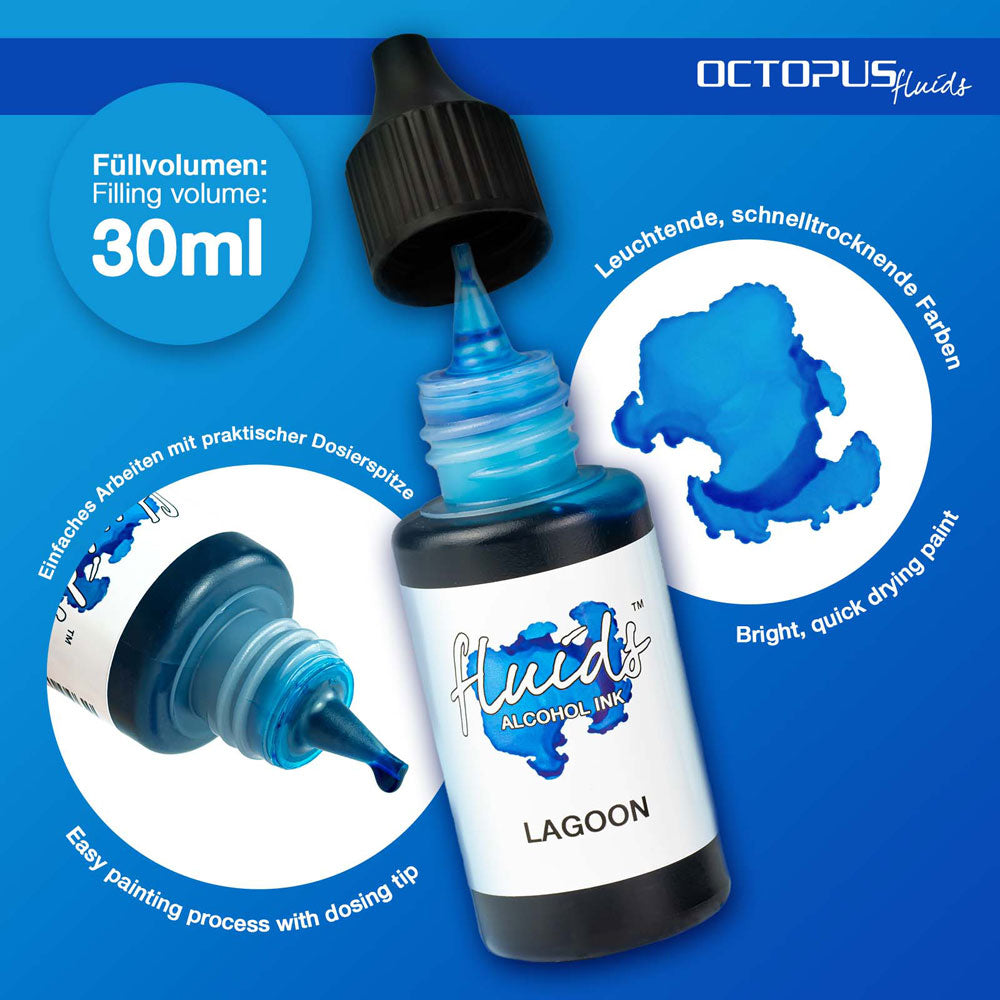 Octopus Fluids Alcohol Ink Lagoon Blue 30ml - Cafe Supply