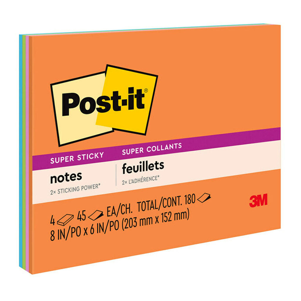 Post-it Super Sticky Notes 6845-SSP 202x152mm Energy (Rio), Pack of 4 - Cafe Supply