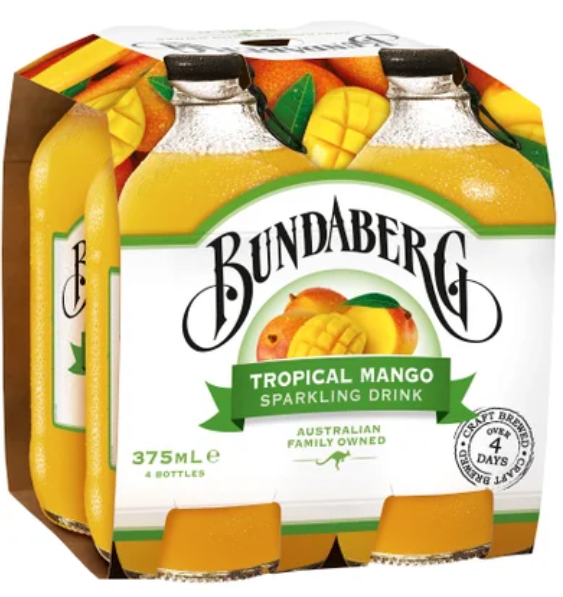 Bundaberg Tropical Mango Sparkling Drink 4 x 375ml - Cafe Supply
