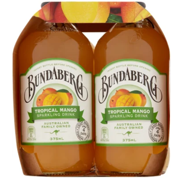 Bundaberg Tropical Mango Sparkling Drink 4 x 375ml - Cafe Supply