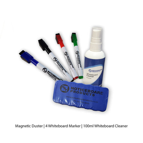 Whiteboard Accessory Kit | Magnetic Duster | 1x pkt Whiteboard Markers | 100ml Whiteboard Cleaner - Cafe Supply