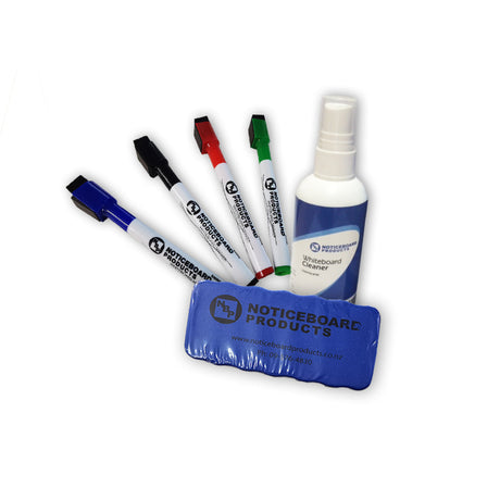 Whiteboard Accessory Kit | Magnetic Duster | 1x pkt Whiteboard Markers | 100ml Whiteboard Cleaner - Cafe Supply