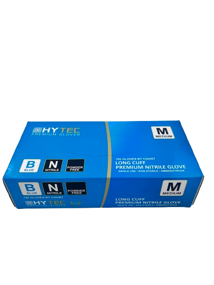 Hytec Blue Long Cuff Nitrile Gloves, Powder Free - Cafe Supply