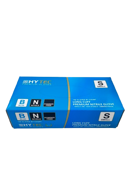 Hytec Blue Long Cuff Nitrile Gloves, Powder Free - Cafe Supply