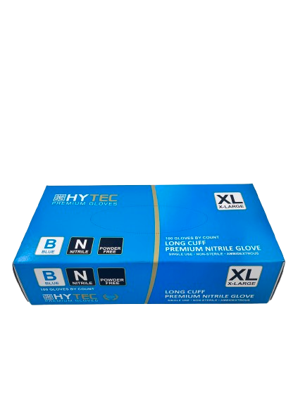 Hytec Blue Long Cuff Nitrile Gloves, Powder Free - Cafe Supply