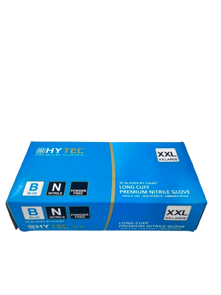 Hytec Blue Long Cuff Nitrile Gloves, Powder Free - Cafe Supply