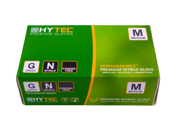 Hytec Green Nitrile Gloves, Powder Free, Biodegradable - Cafe Supply