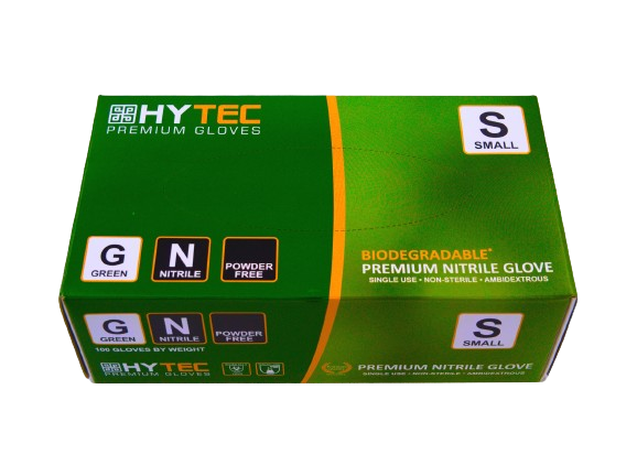 Hytec Green Nitrile Gloves, Powder Free, Biodegradable - Cafe Supply