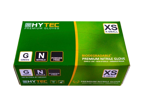 Hytec Green Nitrile Gloves, Powder Free, Biodegradable - Cafe Supply