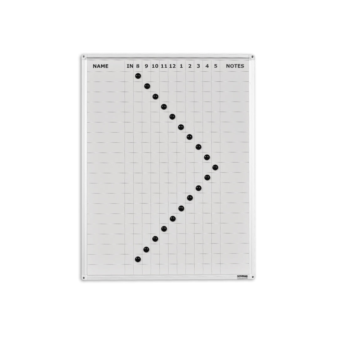 STAFF INDICATOR WHITEBOARD | 20 Names | 600 x 800mm | PORCELAIN - Cafe Supply
