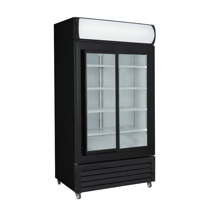 Thermaster Two Sliding Glass Door Colourbond Upright Drink Fridge Black LG-1000SDBP - Cafe Supply