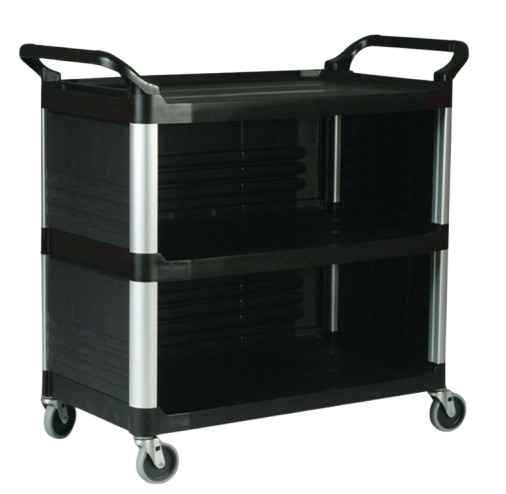 Rubbermaid Utility cart with Enclosed End panels on 3 sides, Black - Cafe Supply