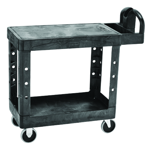 Rubbermaid BRUTE® Heavy Duty Ergo Handle Utility Cart, Flat Shelf, Small - Black - Cafe Supply