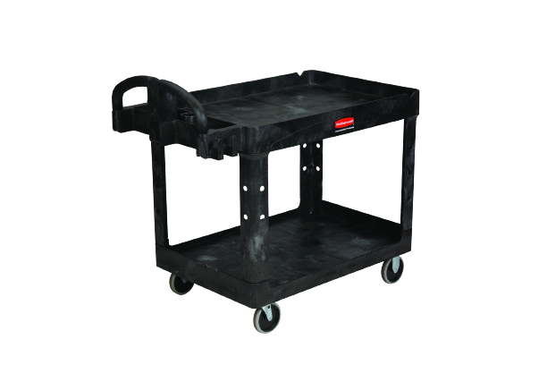 Rubbermaid BRUTE® Heavy Duty Ergo Handle Utility Cart, Lipped Shelf, Medium - Black - Cafe Supply