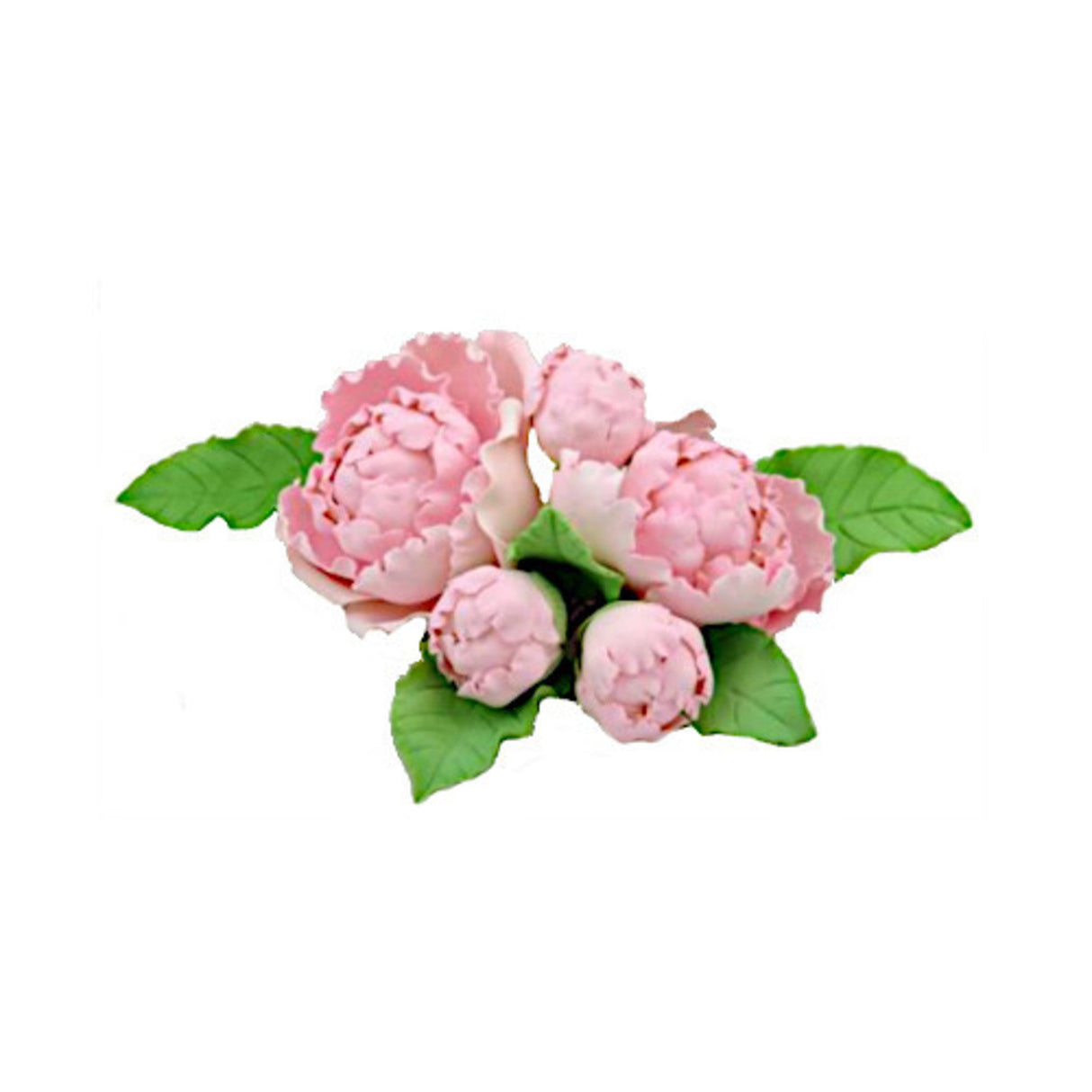 5 Single Peonies With Leaves, Pink, Assorted Sizes - Cafe Supply