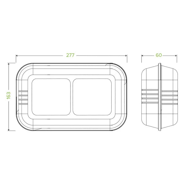 28x16x7cm / 11.6x6x3in 2-Compartment White Plant Fibre Clamshell - Cafe Supply