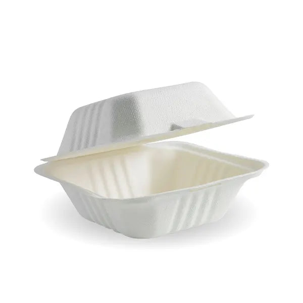 15x15x8cm / 6x6" White Plant Fibre Clamshell - Cafe Supply