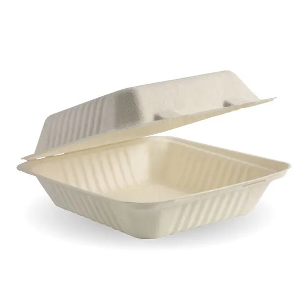 20x22x9cm / 7.8x8x3in Natural Plant Fibre Clamshell - Cafe Supply