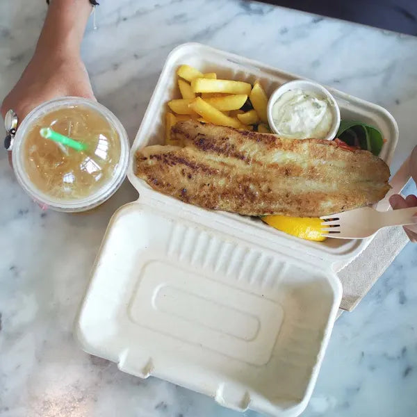 23x15x8cm / 9x6x3in Natural Plant Fibre Clamshell - Cafe Supply