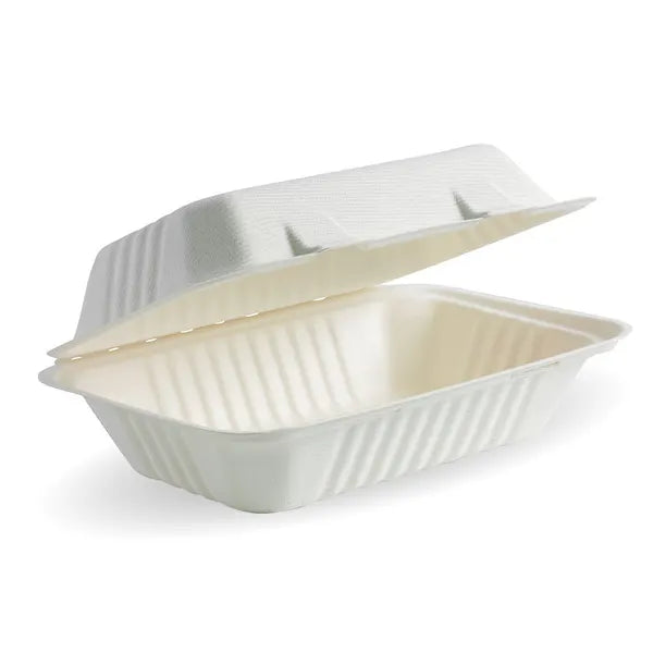 23x15x8cm / 9x6x3in White Plant Fibre Clamshell - Cafe Supply