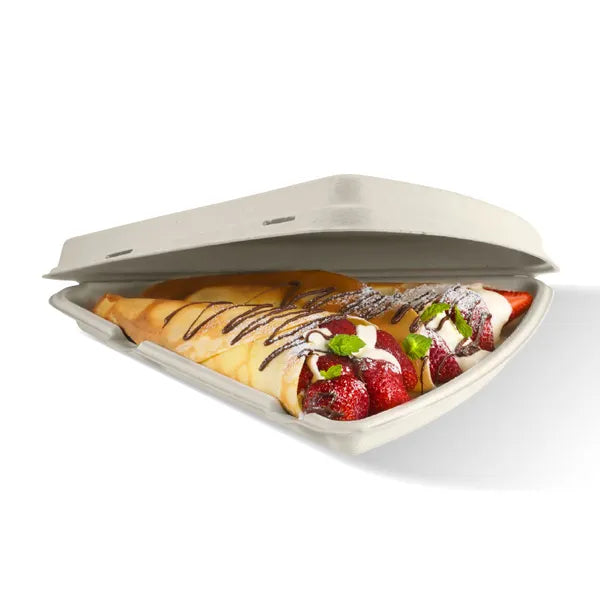 28cm x 16cm x 4cm / 9in Natural Plant Fibre Pizza Slice Clamshell - Cafe Supply