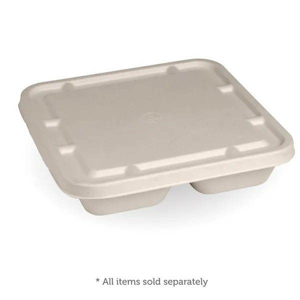 3-Compartment Large Natural Plant Fibre Takeaway Lid - Cafe Supply