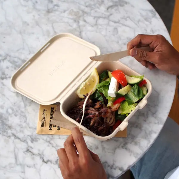 20x15x5cm / 7.5x5x1.9in Natural Plant Fibre Clamshell - Cafe Supply