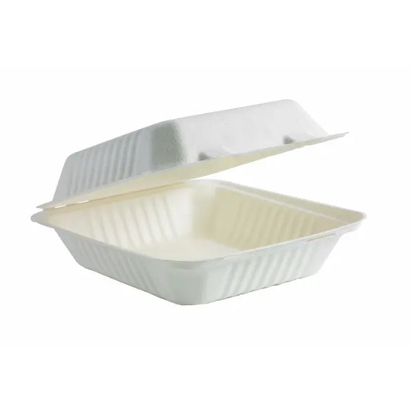20x22x9cm / 7.8x8x3in White Plant Fibre Clamshell - Cafe Supply