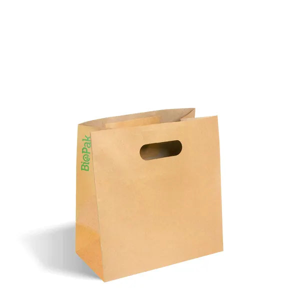 270x145x280mm Small Die Cut Handle Kraft Paper Bags - Cafe Supply