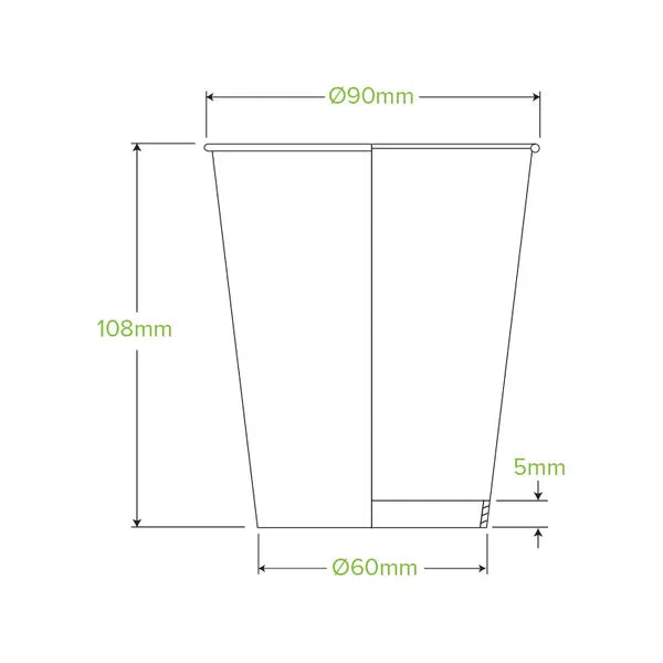 390ml / 12oz (90mm) White PHA Single Wall BioCup - Cafe Supply