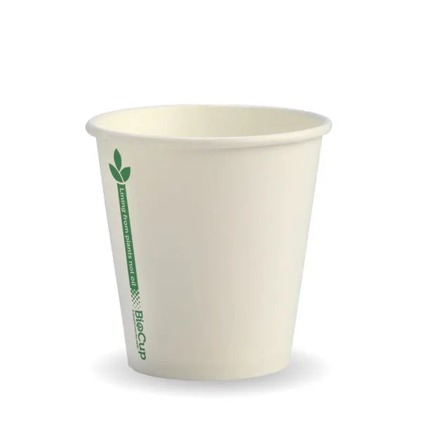 230ml / 6oz (80mm) White Green Line Single Wall BioCup - Cafe Supply