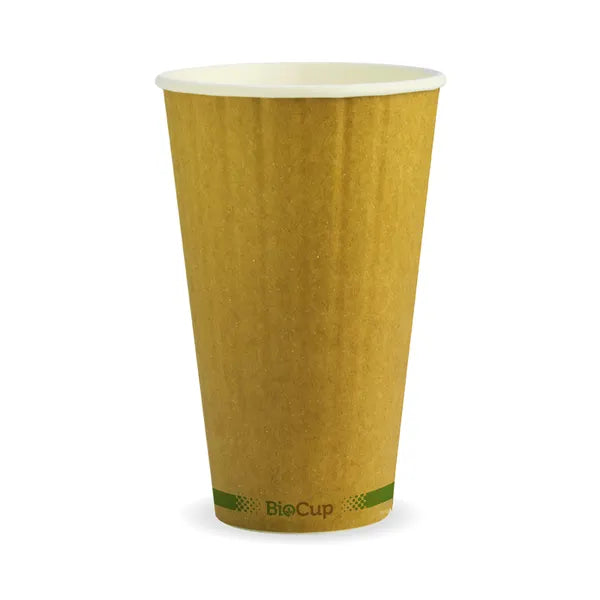 460ml / 16oz (90mm) Kraft Green Stripe Double Wall BioCup - Cafe Supply