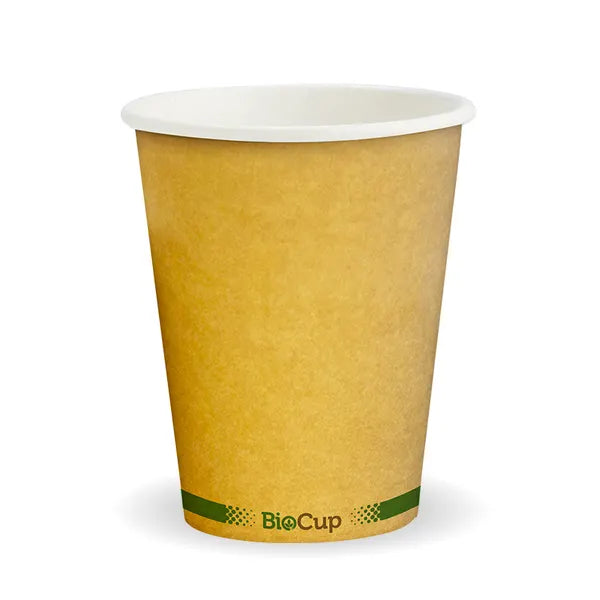 280ml / 8oz (80mm) Kraft Green Stripe Single Wall BioCup - Cafe Supply