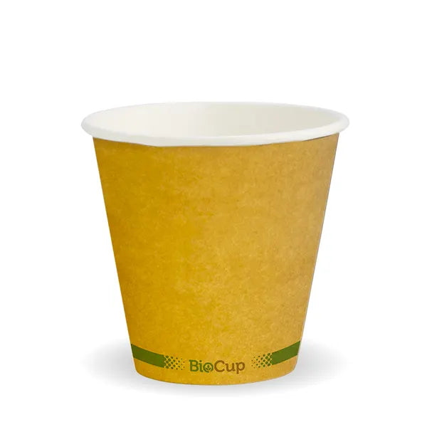 280ml / 8oz (90mm) Kraft Green Stripe Single Wall BioCup - Cafe Supply