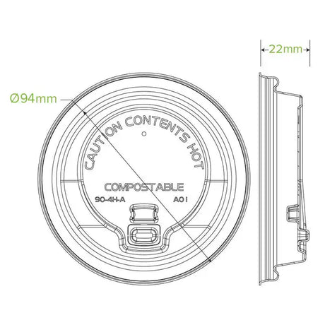 90mm Large Natural Reclosable Plant Fibre BioCup Lid - Cafe Supply