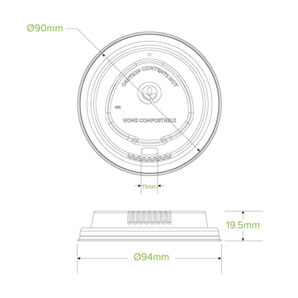 90mm Large White Plant Fibre BioCup Lid - Cafe Supply