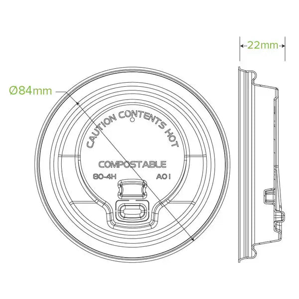 80mm Small White Reclosable Plant Fibre BioCup Lid - Cafe Supply