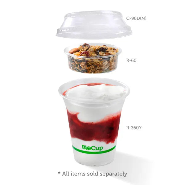 300-700ml Raised Flat No Hole Clear BioCup Lid - Cafe Supply