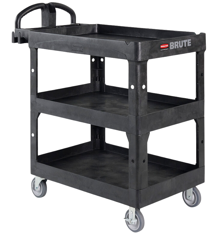 Rubbermaid BRUTE® 3-Shelf Heavy-Duty Ergo Utility Cart - Cafe Supply