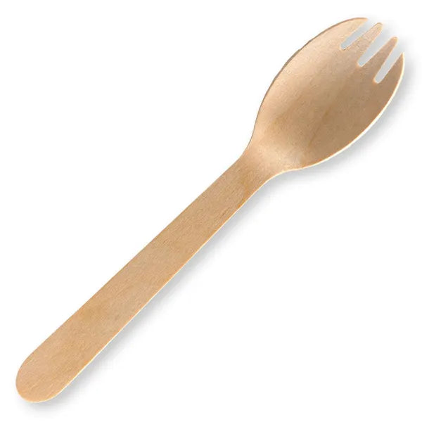 16cm Unbranded Wood Spork - Bulk Pack - Cafe Supply