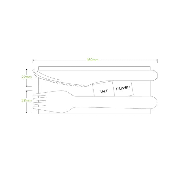 16cm Coated Wood Knife, Fork, Napkin, Salt & Pepper Set - Cafe Supply
