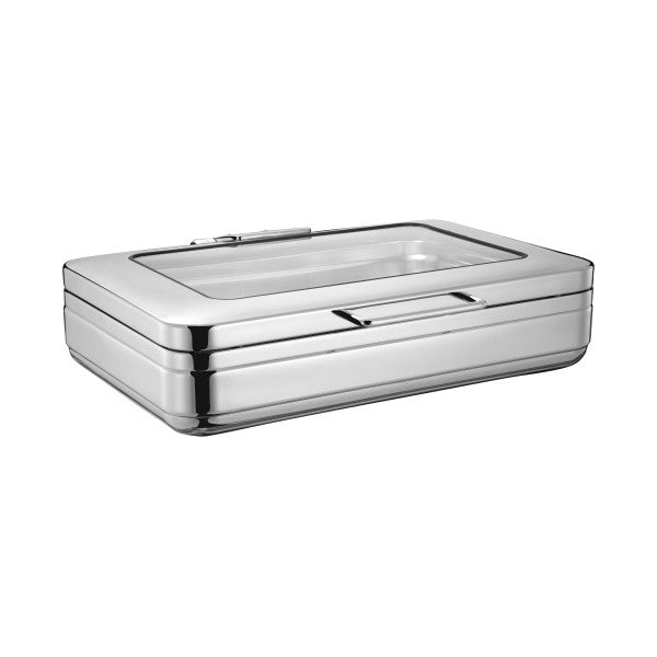 Chef Inox Induction Chafer Rectangular Stainless Steel 1/1 Size with Glass Lid - Cafe Supply