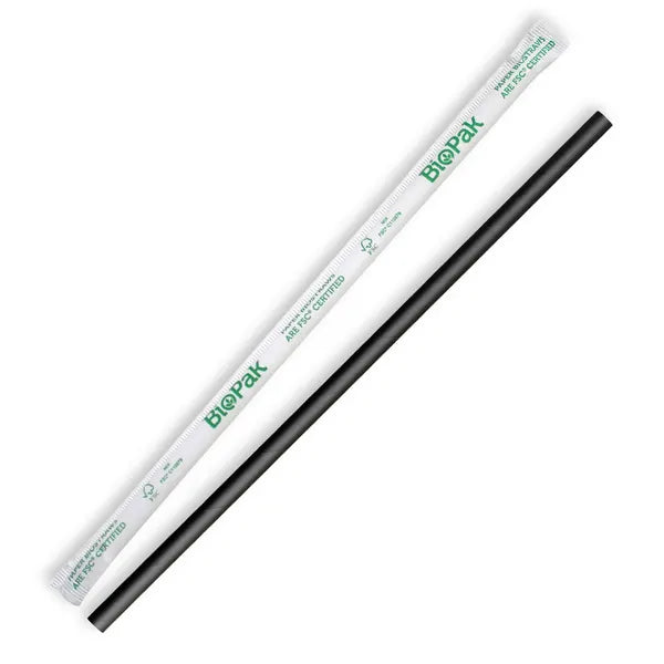 6mm Individual Wrapped Regular Black BioStraw - Cafe Supply