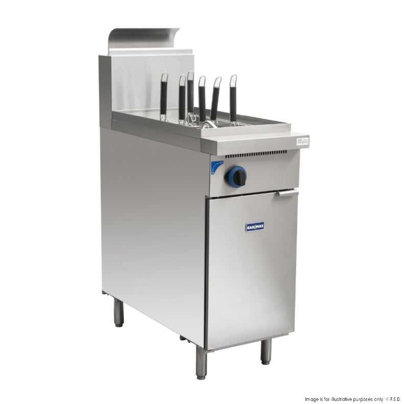 PC150-6 – V Pan Natural Gas 6 Baskets Pasta and Noodle Cooker - Cafe Supply