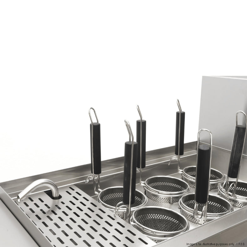 PC150-6 – V Pan Natural Gas 6 Baskets Pasta and Noodle Cooker - Cafe Supply